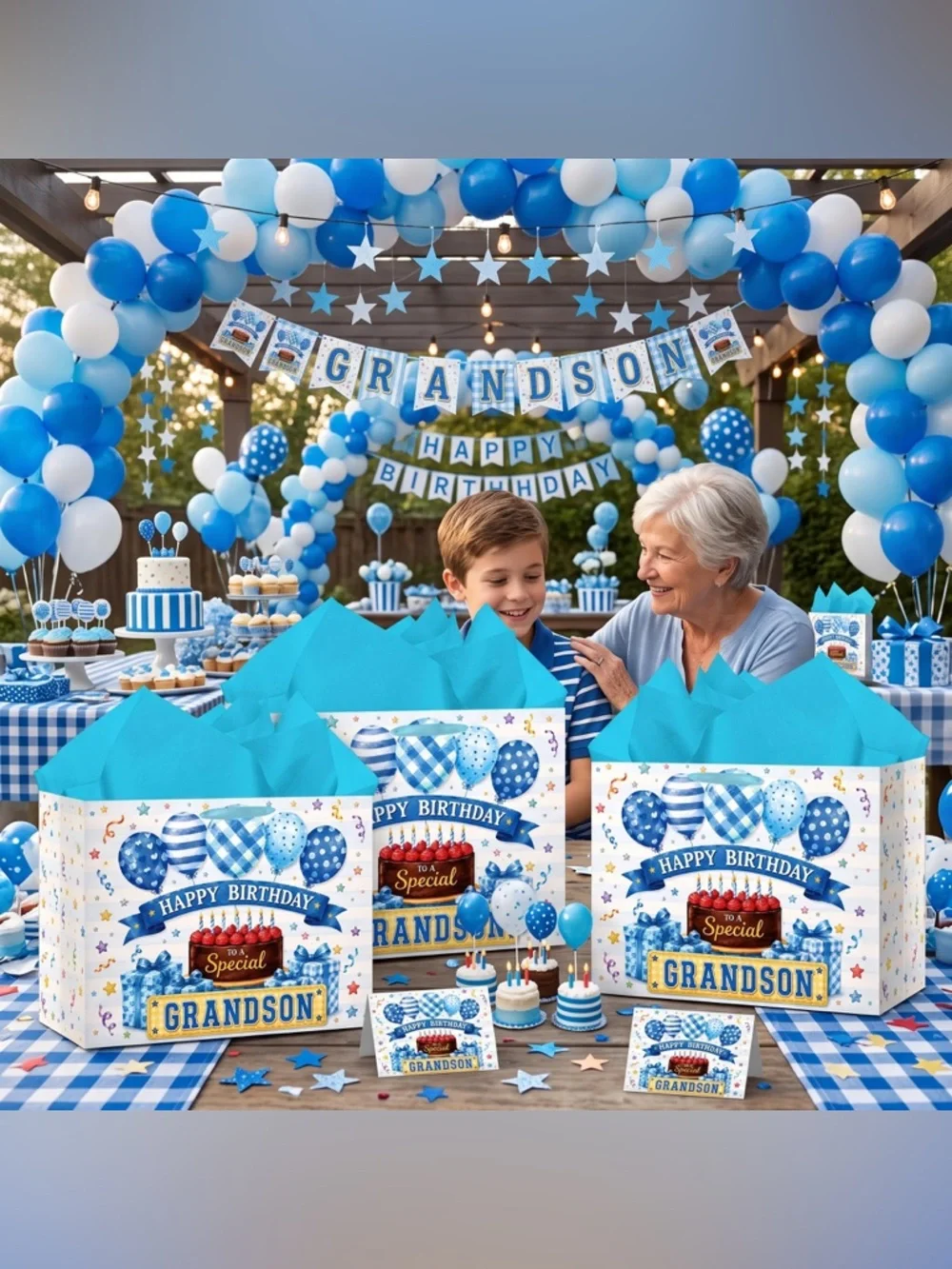 Happy Birthday Grandson Gift Bag with Blue Tissue Paper
